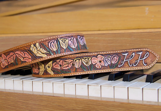 Tooled Western Kids Belt- Floral