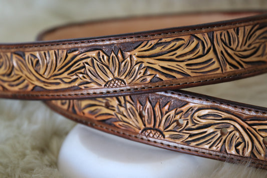 Tooled Women's Sunflower Belt